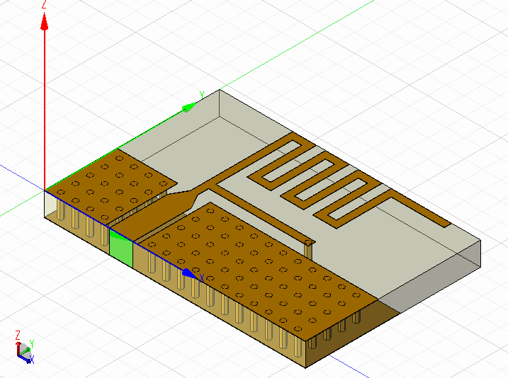 Figure 10. MIFA 3D view with Lumped Port in 3D Workbench.