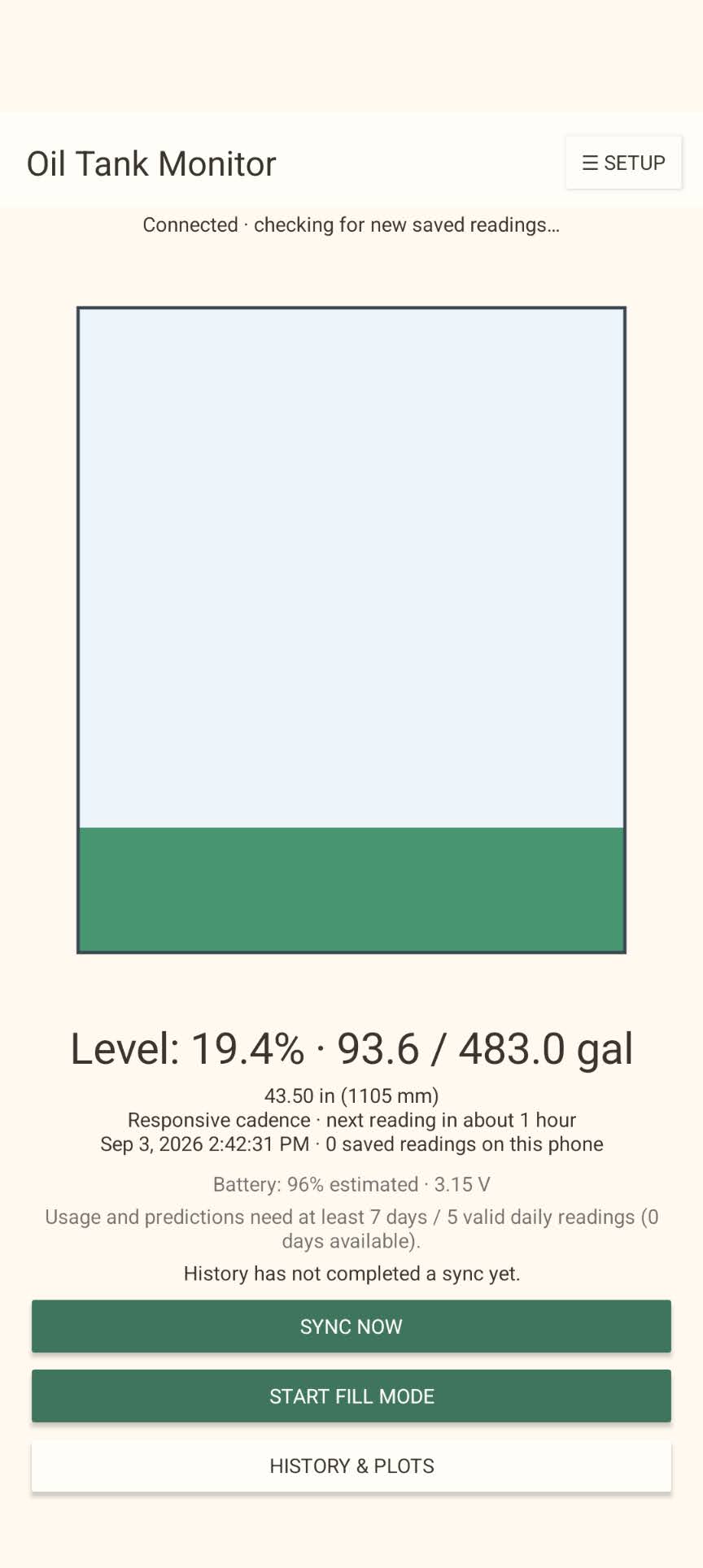 The main screen of the Android application. It shows some characteristic AI verbosity but is overall quite usable.